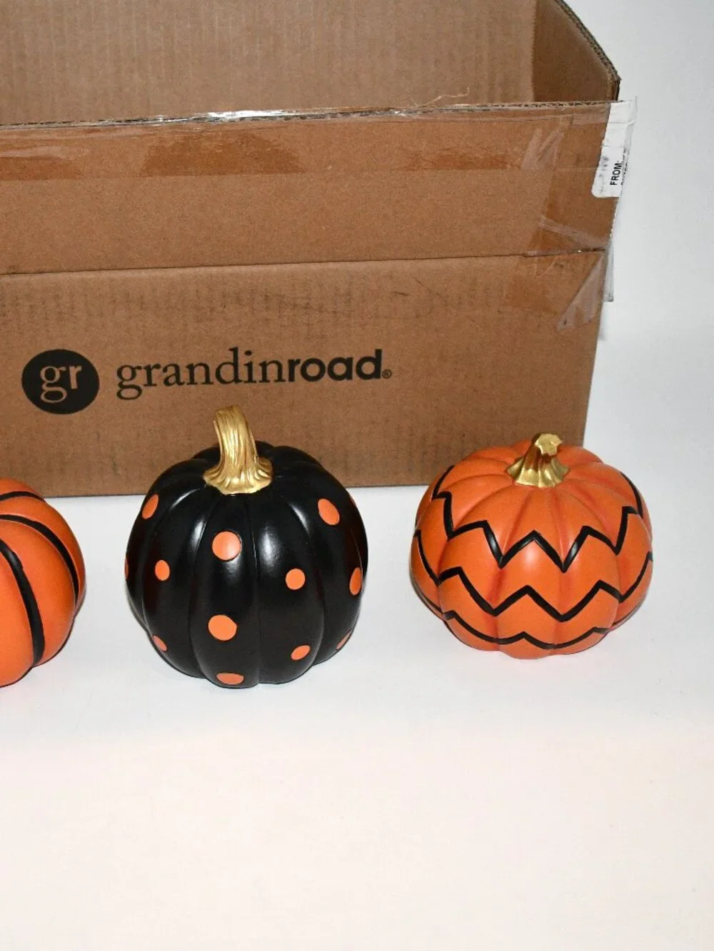 GrandinRoad ORANGE MINI Designer Pumpkins, Set of 3 #168286ORG NIB